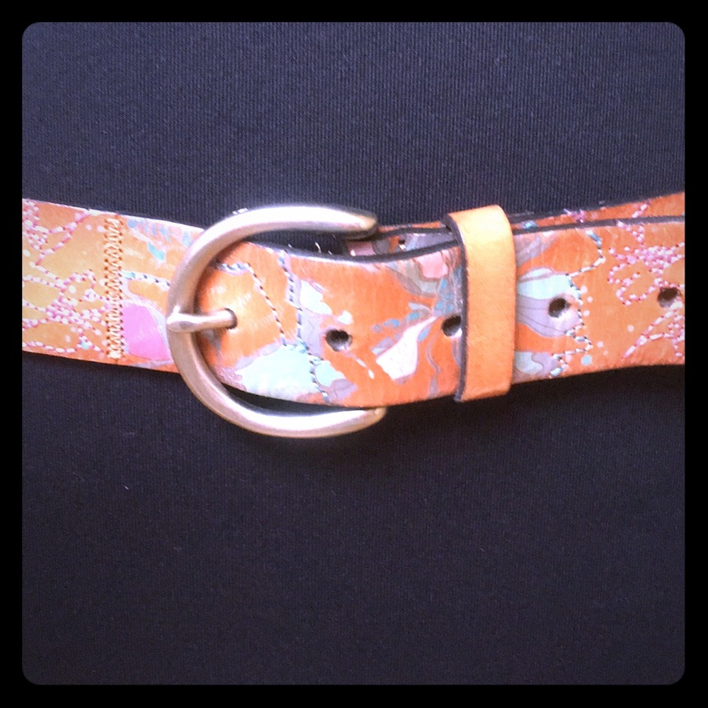 Fossil Handpainted Brown Floral Belt Large